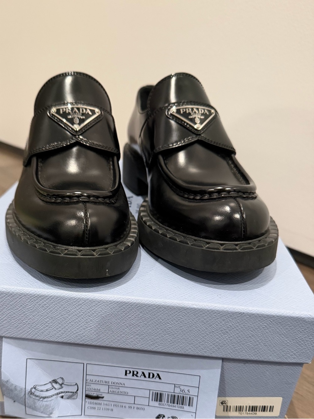 Prada triangle leather loafer